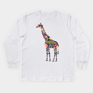 Floral Giraffe Silhouette - Dark Skies Kids Long Sleeve T-Shirt